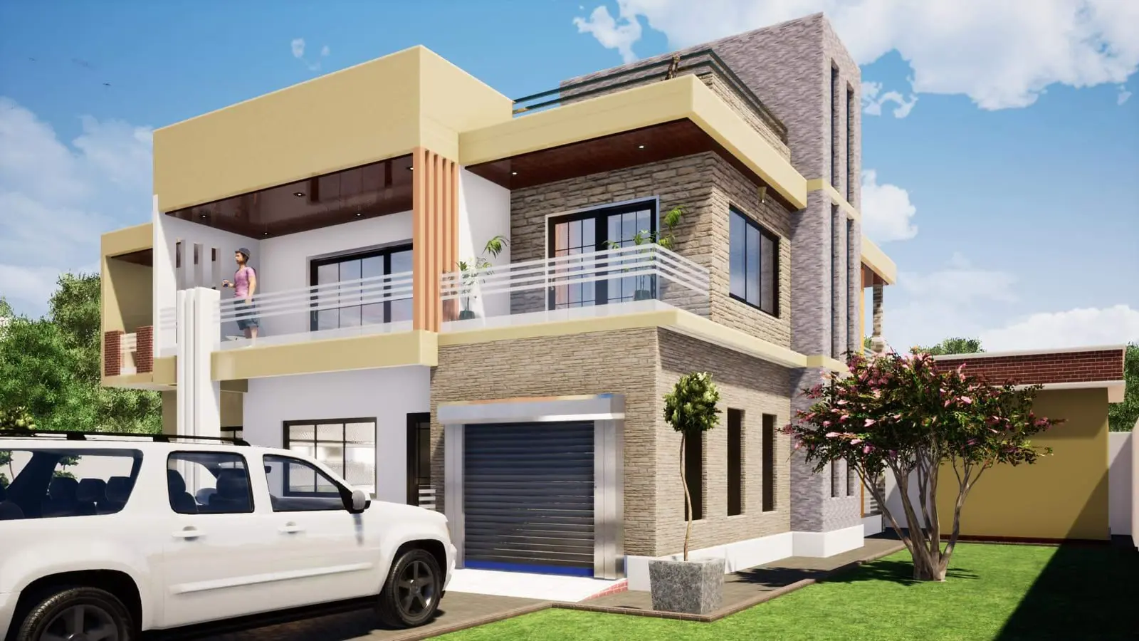 Maquette de duplex urbain avec balcon et garage