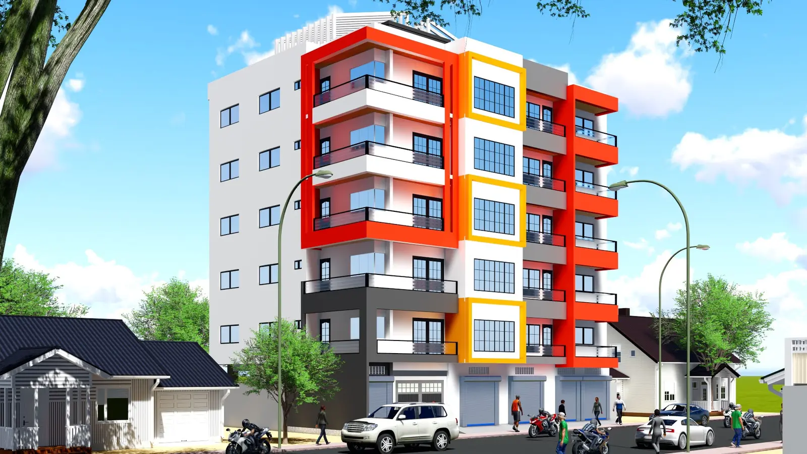 Maquette d’immeuble urbain aux façades colorées