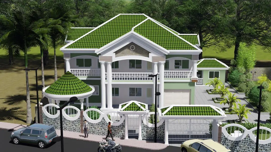 Maquette de villa classique à toiture verte