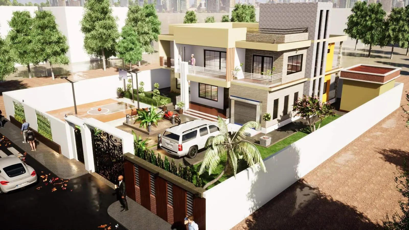 Vue aérienne d’une villa de prestige avec jardin privé