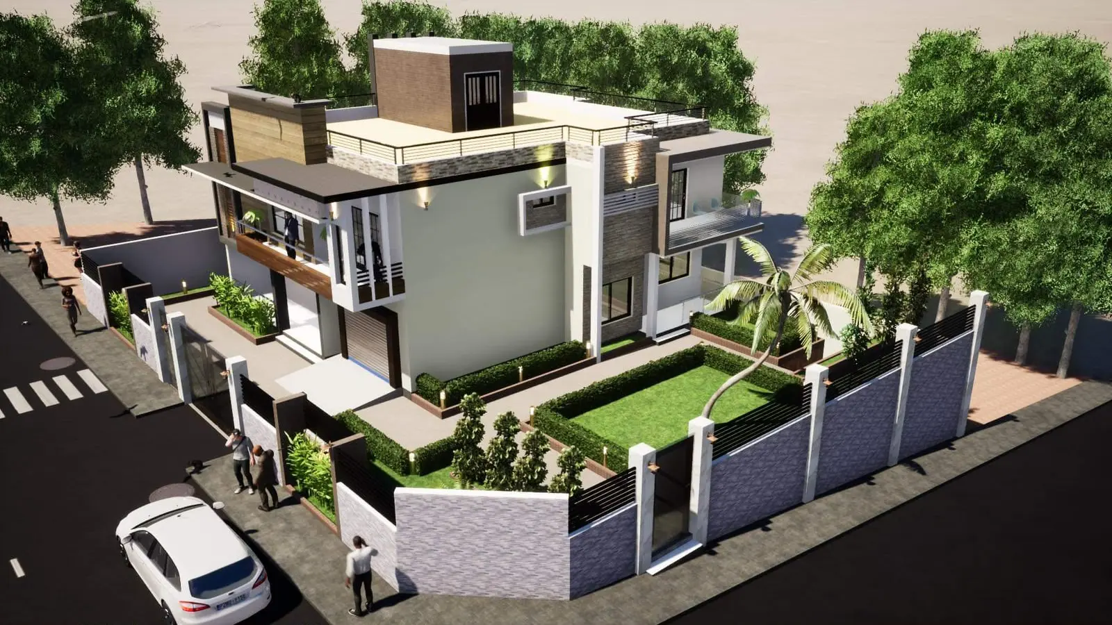 Maquette de villa contemporaine avec toit terrasse végétalisé