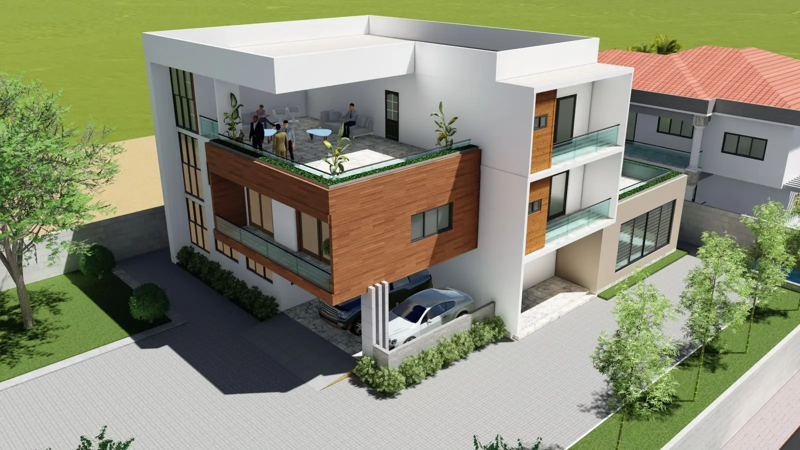 Vue aérienne d’une villa urbaine contemporaine