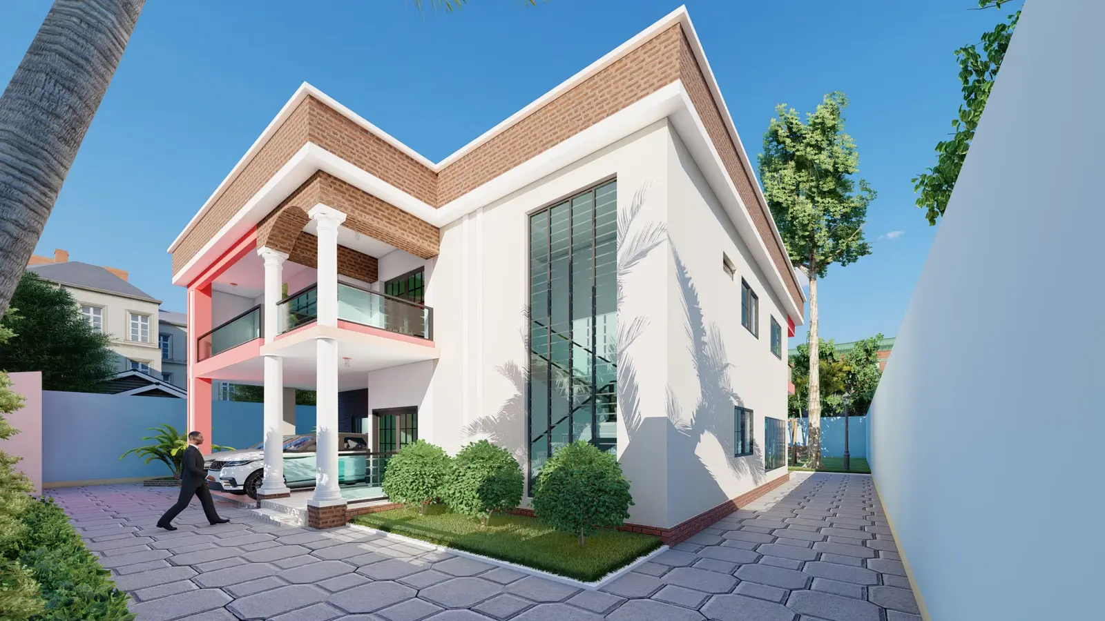Maquette de villa blanche avec grande verrière verticale